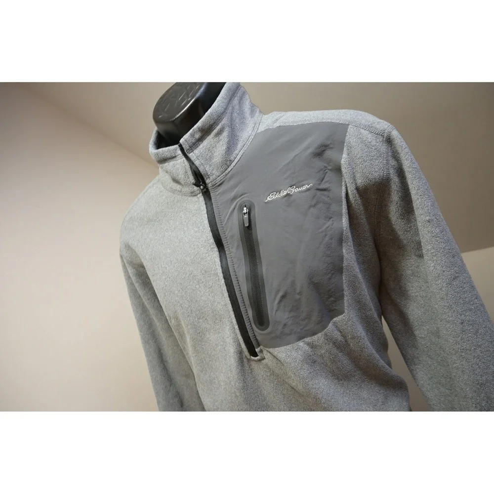 Eddie Bauer First Ascent Pullover Sweater Mens Large Gray 1/4 Zip Fleece EUC